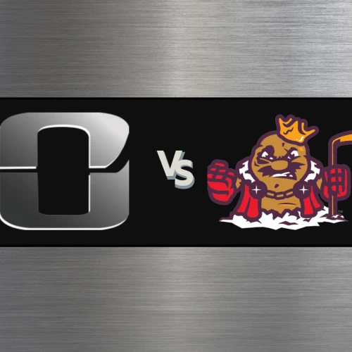 Two logos facing off: a sleek gray &ldquo;O&rdquo; emblem on the left and a cartoon lion king mascot on the right, with a &ldquo;Vs&rdquo; in between ending the sentence.