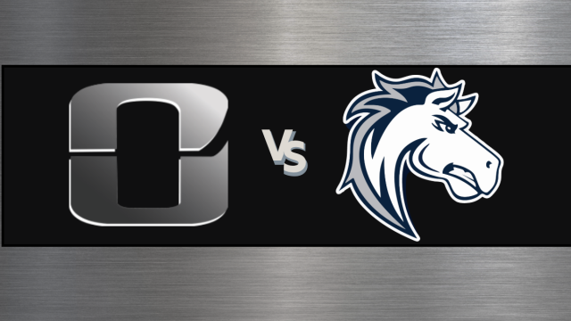 A vs B logo clash banner with a metallic background, showing two team logos facing off: a stylized &ldquo;O&rdquo; shape and a horse head, separated by &ldquo;vs.&rdquo;.