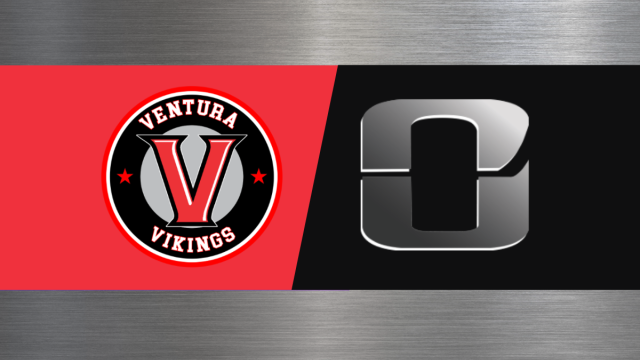 Ventura Vikings logo face-off against a black-and-silver emblem on a split-screen banner.