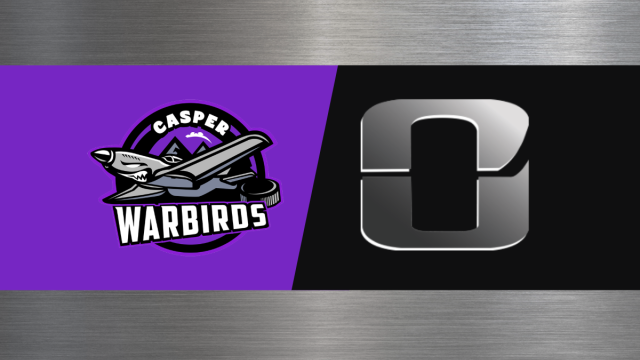 Casper Warbirds logo on a purple panel, facing a bold &ldquo;C&rdquo; emblem on black&mdash;two competing team graphics.
