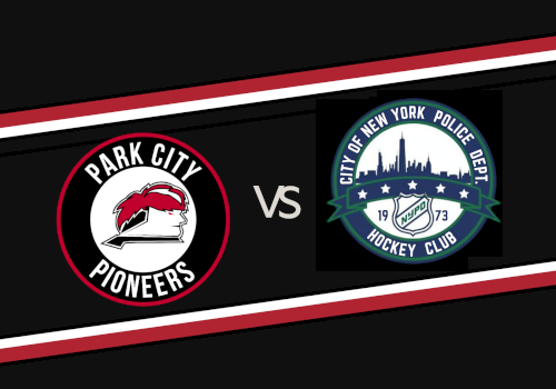 Dark City Pioneers face off against the City of New York Police Hockey Club in a matchup graphic.