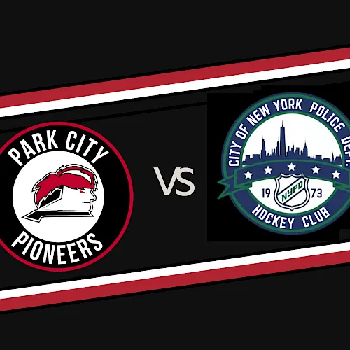 Dark City Pioneers face off against the City of New York Police Hockey Club in a matchup graphic.
